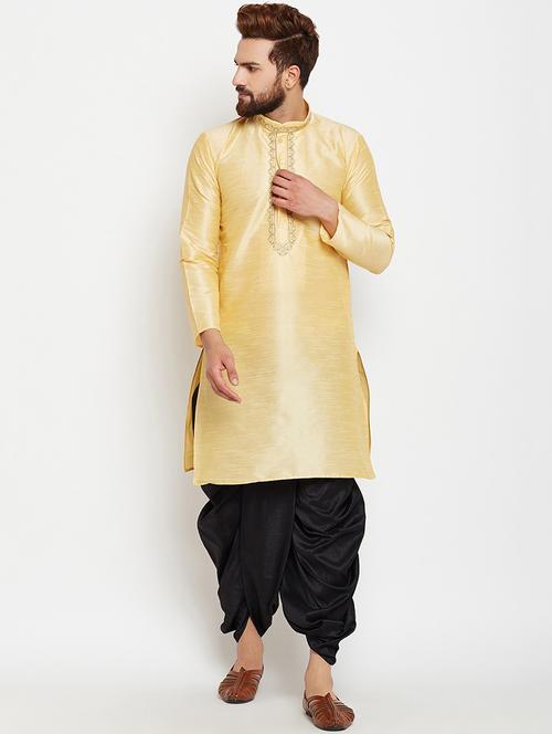 men solid mandarin neck dhoti kurta ethnic wear set - 22000313 - Very Small Image - 1
