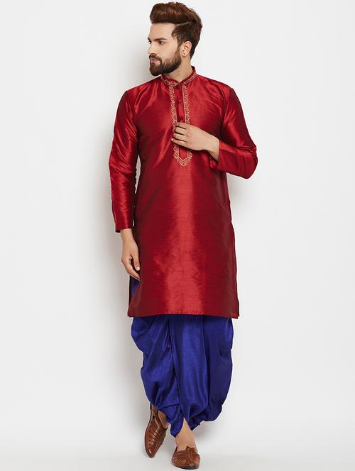 men solid mandarin neck dhoti kurta ethnic wear set - 22000314 - Very Small Image - 1
