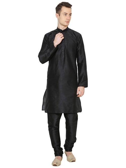 men solid mandarin neck kurta churidar ethnic wear set - 22000316 - Very Small Image - 1
