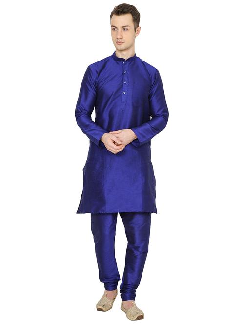 men solid mandarin neck kurta churidar ethnic wear set - 22000318 - Very Small Image - 1