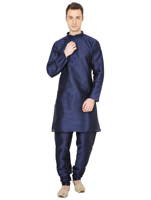 men solid mandarin neck kurta churidar ethnic wear set - 22000319 - Very Small Image - 1