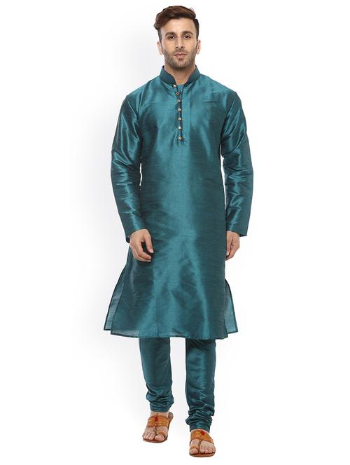 men solid mandarin neck kurta churidar ethnic wear set - 22000352 - Very Small Image - 1
