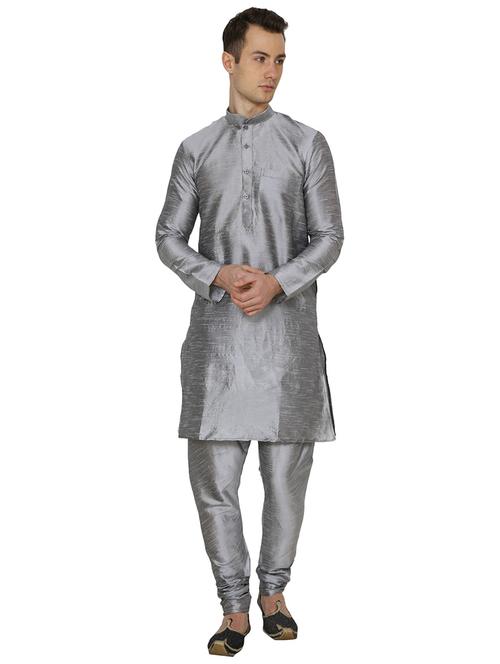 men solid mandarin neck kurta churidar ethnic wear set - 22000354 - Very Small Image - 1