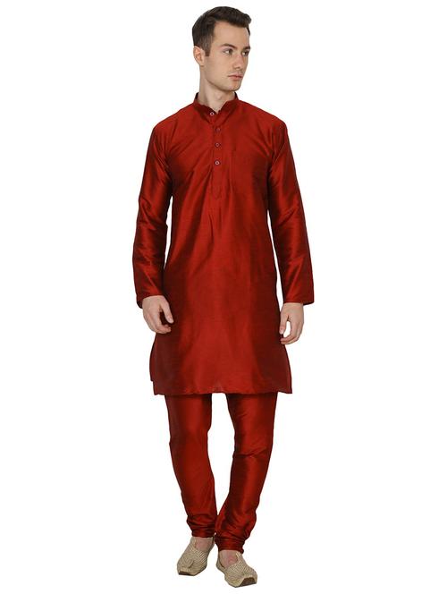 men solid mandarin neck kurta churidar ethnic wear set - 22000355 - Very Small Image - 1