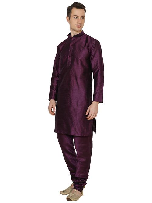 men solid mandarin neck kurta churidar ethnic wear set - 22000356 - Very Small Image - 1