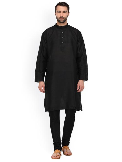 men solid mandarin neck kurta churidar ethnic wear set - 22000361 - Very Small Image - 1