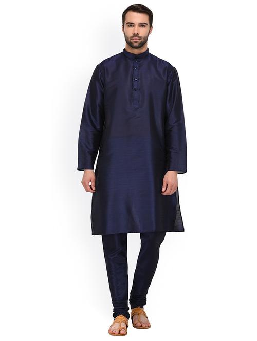 men solid mandarin neck kurta churidar ethnic wear set - 22000364 - Very Small Image - 1