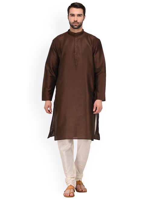men solid mandarin neck kurta churidar ethnic wear set - 22000367 - Very Small Image - 1