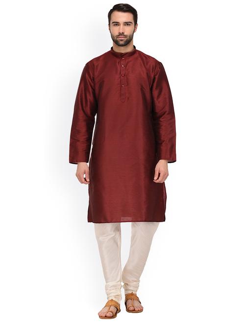 men solid mandarin neck kurta churidar ethnic wear set - 22000368 - Very Small Image - 1