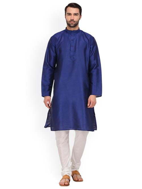 men solid mandarin neck kurta churidar ethnic wear set - 22000369 - Very Small Image - 1