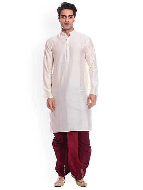 men solid mandarin neck dhoti kurta ethnic wear set - 22000370 - Very Small Image - 1