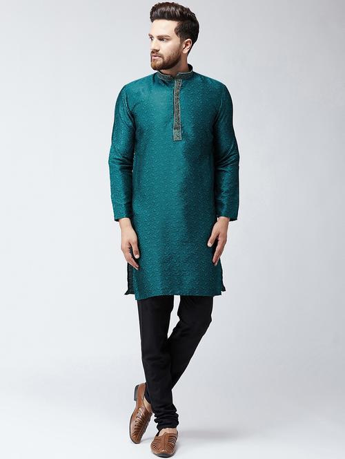 men self design mandarin neck kurta churidar ethnic wear set - 22000376 - Very Small Image - 1