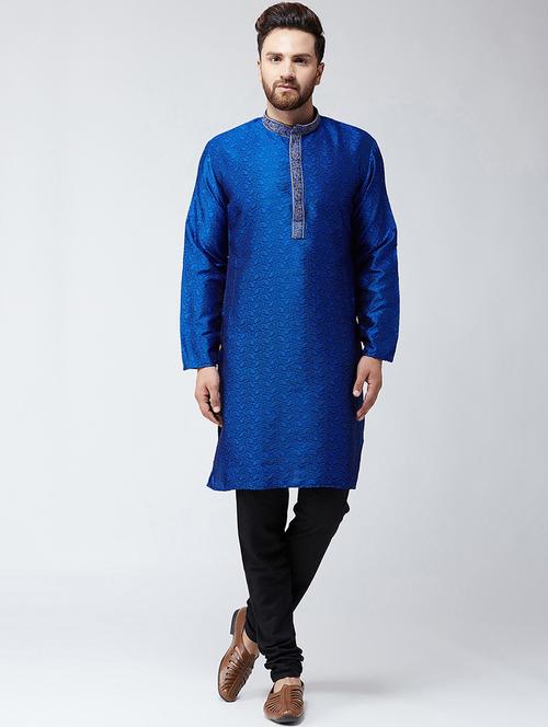 men self design mandarin neck kurta churidar ethnic wear set - 22000378 - Very Small Image - 1