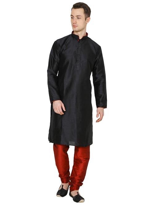 men solid mandarin neck kurta churidar ethnic wear set - 22000379 - Very Small Image - 1