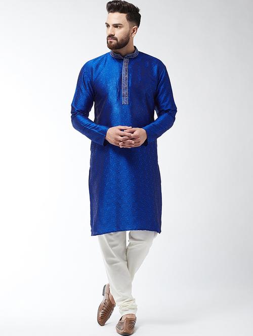 men self design mandarin neck kurta churidar ethnic wear set - 22000385 - Very Small Image - 1