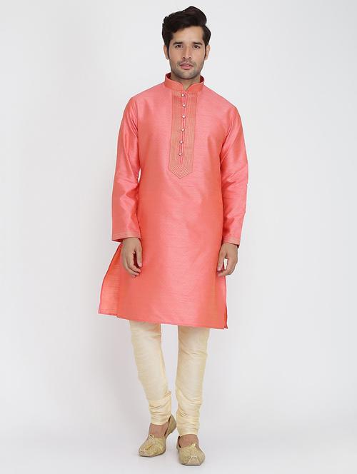 men self design mandarin neck kurta churidar ethnic wear set - 22000387 - Very Small Image - 1