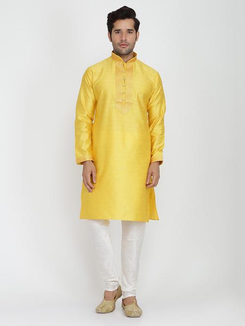 men self design mandarin neck kurta churidar ethnic wear set - 22000388 - Very Small Image - 1