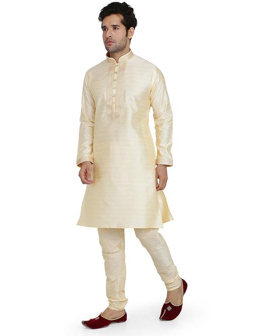 men self design mandarin neck kurta churidar ethnic wear set - 22000389 - Very Small Image - 1