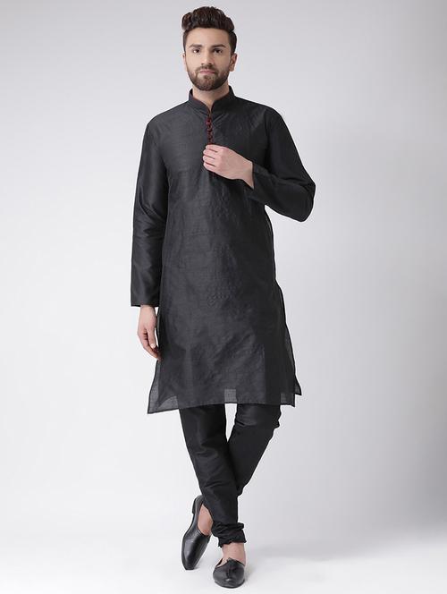 men solid mandarin neck kurta churidar ethnic wear set - 22000406 - Very Small Image - 1