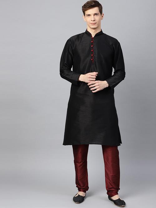 men solid mandarin neck kurta churidar ethnic wear set - 22000407 - Very Small Image - 1