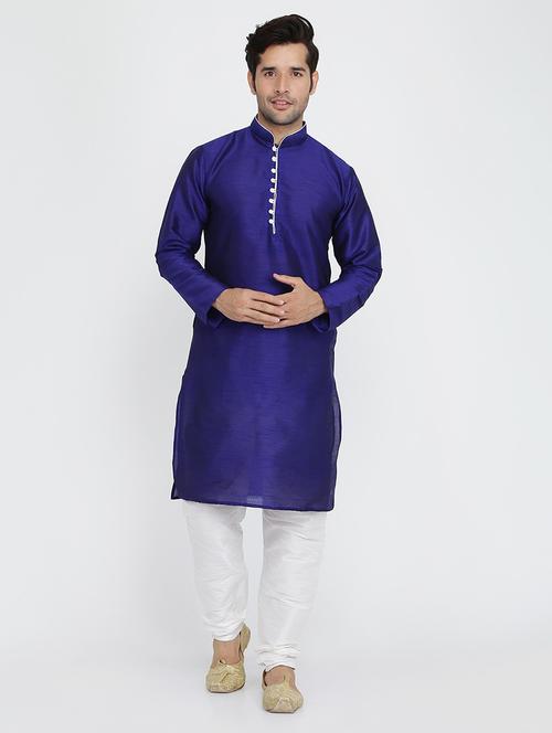 men solid mandarin neck kurta churidar ethnic wear set - 22000416 - Very Small Image - 1