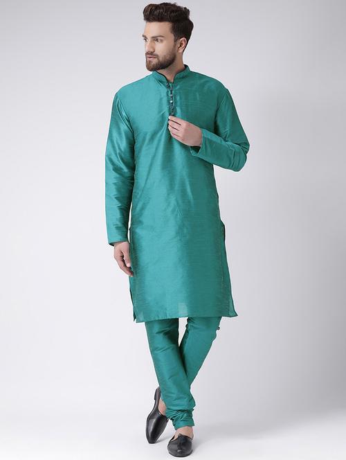 men solid mandarin neck kurta churidar ethnic wear set - 22000418 - Very Small Image - 1