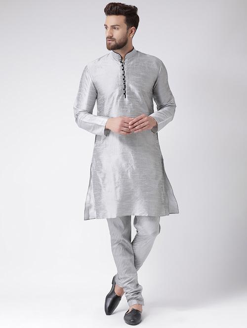 men solid mandarin neck kurta churidar ethnic wear set - 22000419 - Very Small Image - 1
