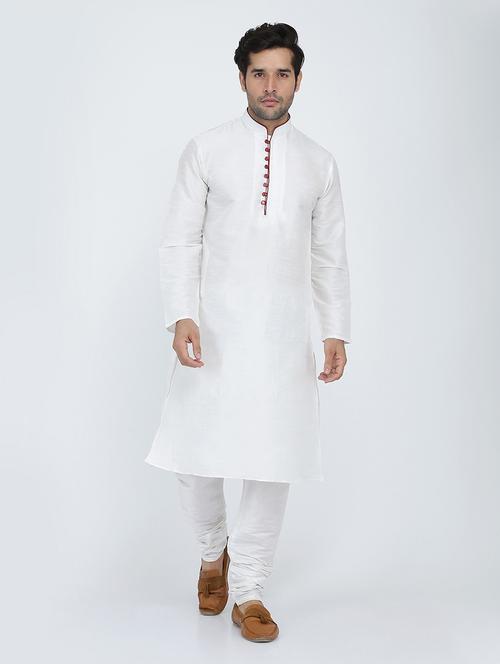 men solid mandarin neck kurta churidar ethnic wear set - 22000420 - Very Small Image - 1