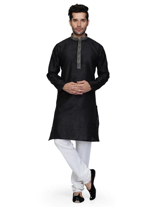 men solid mandarin neck kurta churidar ethnic wear set - 22000422 - Very Small Image - 1