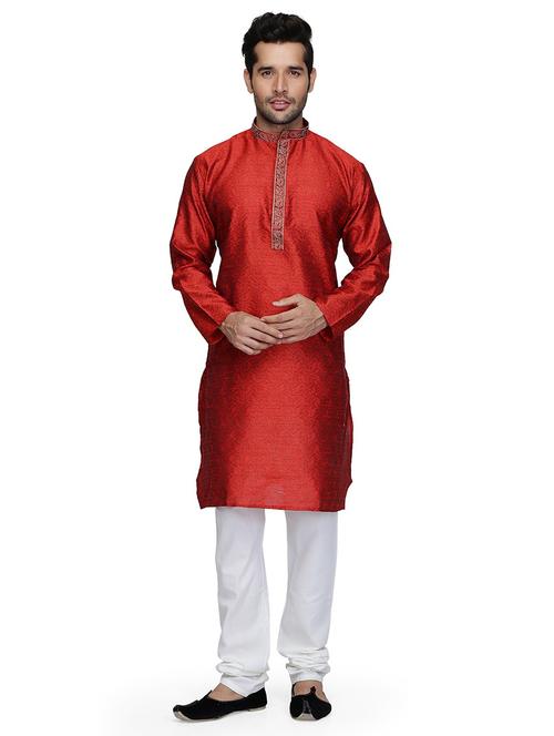 men self design mandarin neck kurta churidar ethnic wear set - 22000424 - Very Small Image - 1