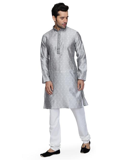 men self design mandarin neck kurta churidar ethnic wear set - 22000426 - Very Small Image - 1