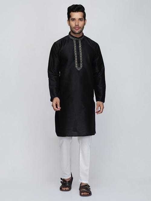 men solid mandarin neck kurta with trouser ethnic wear set - 22000427 - Very Small Image - 1