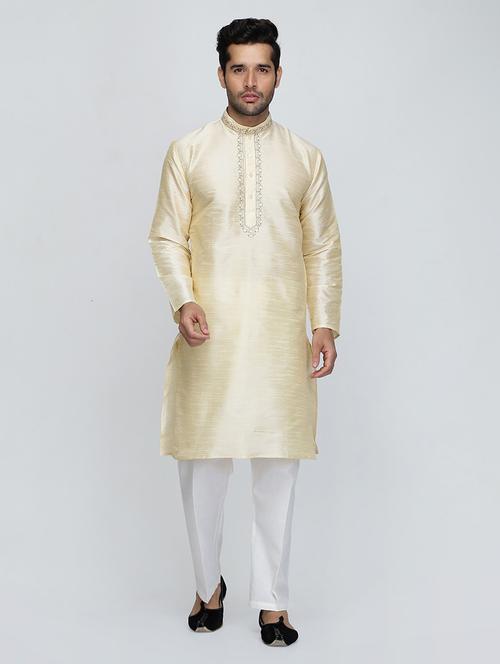 men solid mandarin neck kurta with trouser ethnic wear set - 22000428 - Very Small Image - 1