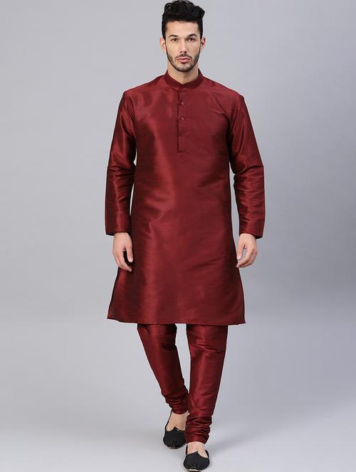 men solid mandarin neck kurta churidar ethnic wear set - 22000464 - Very Small Image - 1