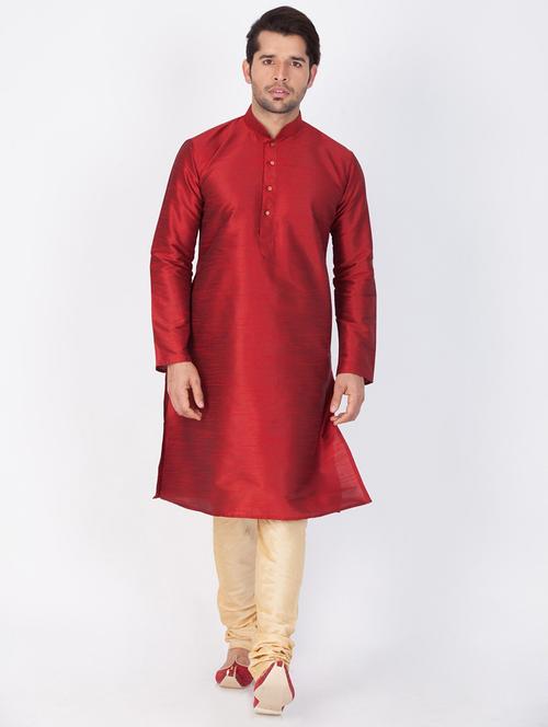 men solid mandarin neck kurta churidar ethnic wear set - 22000465 - Very Small Image - 1