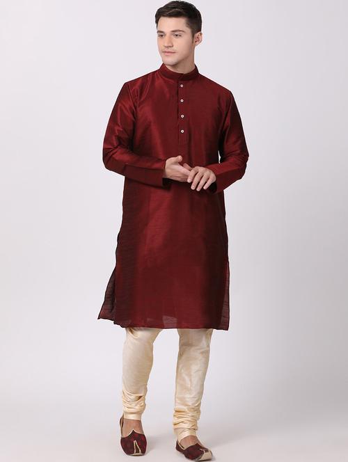 men solid mandarin neck kurta churidar ethnic wear set - 22000466 - Very Small Image - 1