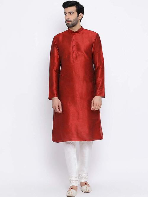 men solid mandarin neck kurta churidar ethnic wear set - 22000467 - Very Small Image - 1