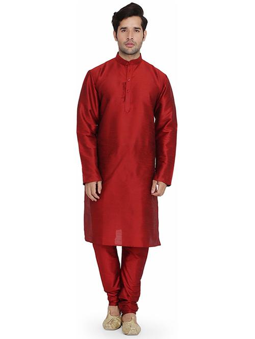 men solid mandarin neck kurta churidar ethnic wear set - 22000480 - Very Small Image - 1