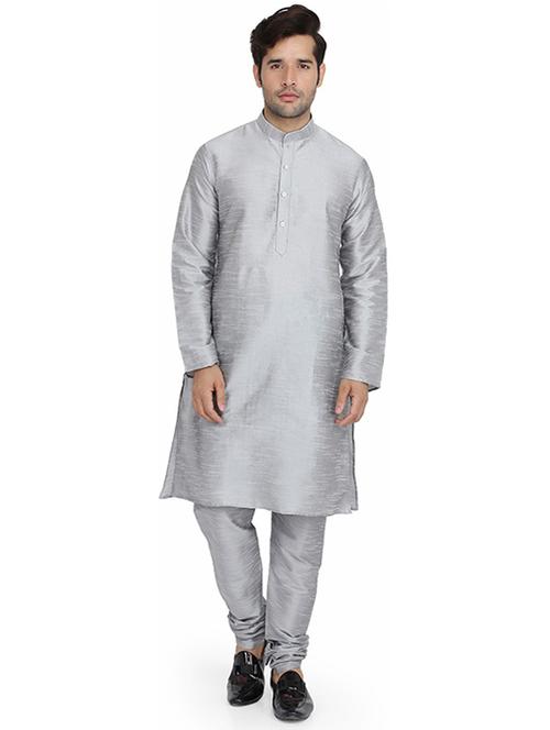 men solid mandarin neck kurta churidar ethnic wear set - 22000482 - Very Small Image - 1