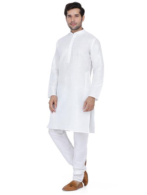 men solid mandarin neck kurta churidar ethnic wear set - 22000483 - Very Small Image - 1