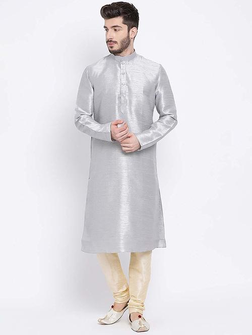 men solid mandarin neck kurta churidar ethnic wear set - 22000485 - Very Small Image - 1