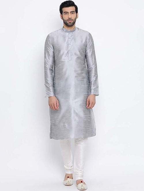 men solid mandarin neck kurta churidar ethnic wear set - 22000486 - Very Small Image - 1