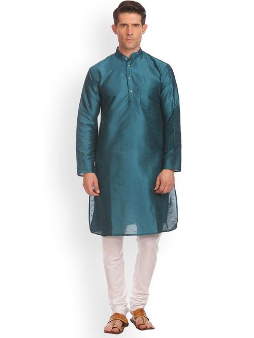 men solid mandarin neck kurta churidar ethnic wear set - 22000488 - Very Small Image - 1
