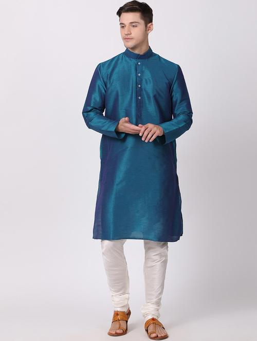 men solid mandarin neck kurta churidar ethnic wear set - 22000489 - Very Small Image - 1