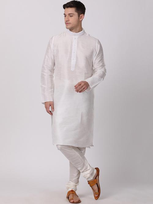 men solid mandarin neck kurta churidar ethnic wear set - 22000491 - Very Small Image - 1