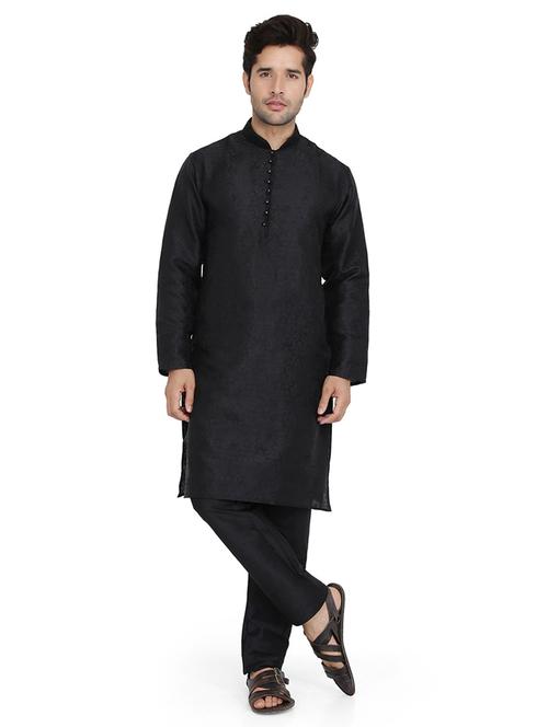 men self design mandarin neck kurta churidar ethnic wear set - 22000492 - Very Small Image - 1