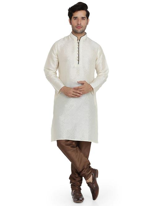 men self design mandarin neck kurta churidar ethnic wear set - 22000493 - Very Small Image - 1