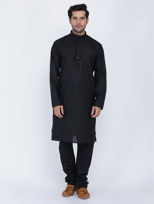 men solid mandarin neck kurta churidar ethnic wear set - 22000550 - Very Small Image - 1