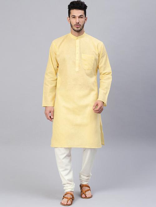 men solid mandarin neck kurta churidar ethnic wear set - 22000561 - Very Small Image - 1