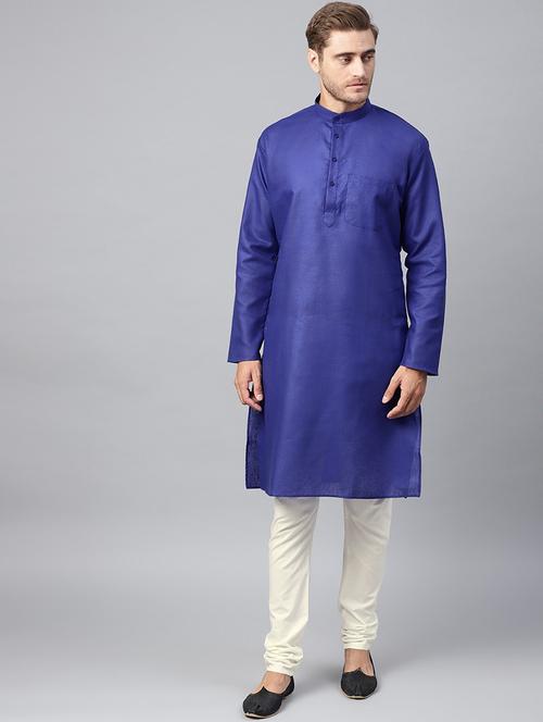 men solid mandarin neck kurta churidar ethnic wear set - 22000567 - Very Small Image - 1